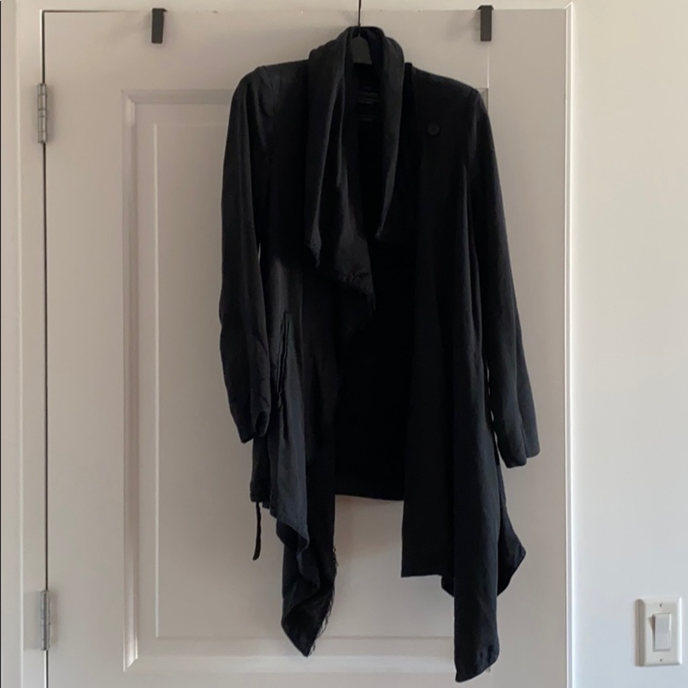 AllSaaints Waterfall Drape Coat in navy blue